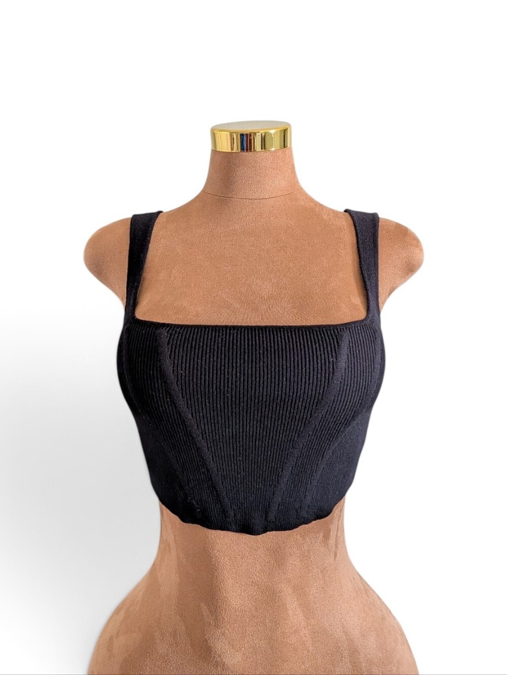 Fashion Nova Black Knit Corset Cropped Top